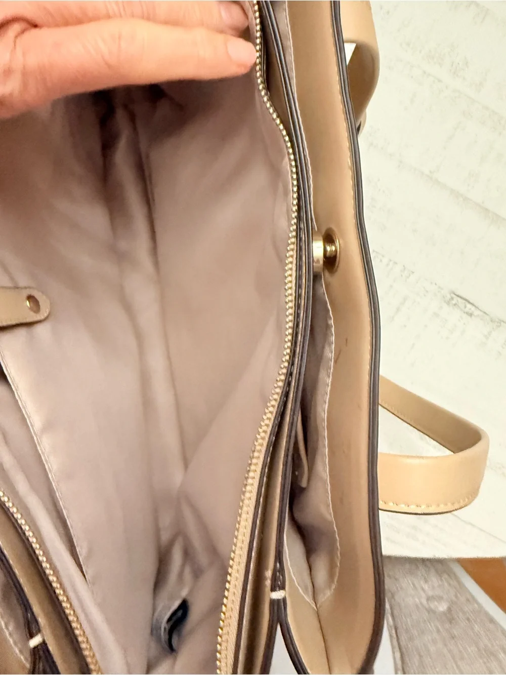 Nine West Beige Leather Tote with Top Handles